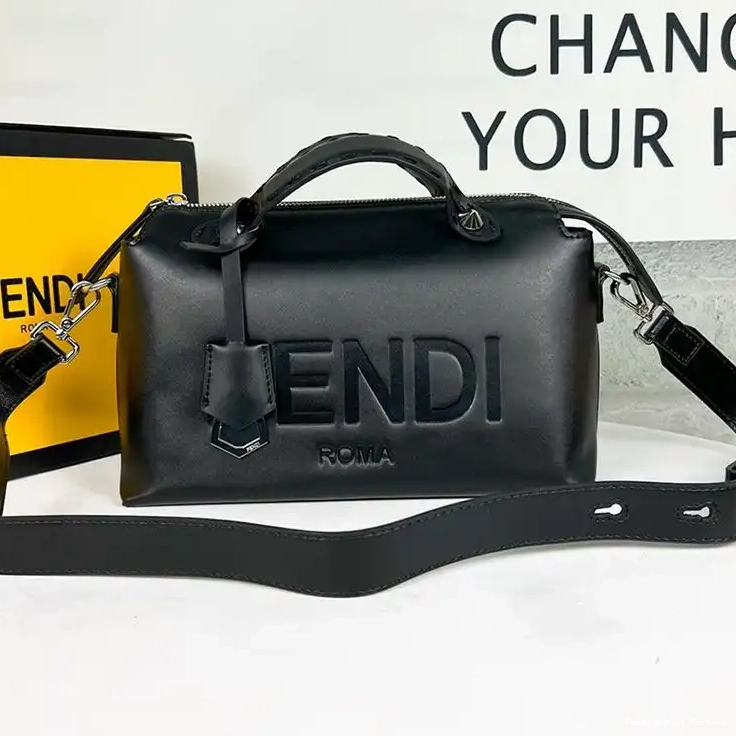 Cheap HOT Medium The Boston Black Calf Bag By Leather In Way Logo Fendi ROMA 0522
